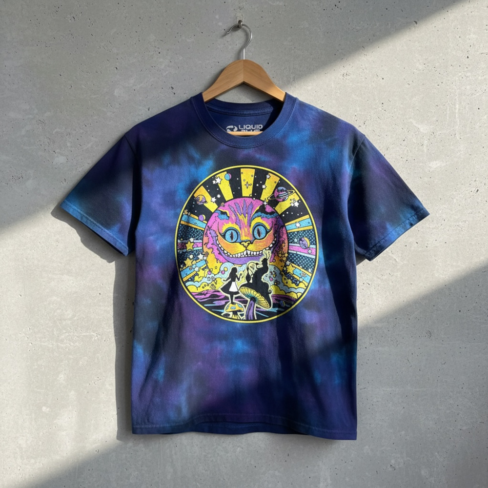 Liquid Blue Alice in Wonderland Tie-Dye T-Shirt Size Medium Blue Purple